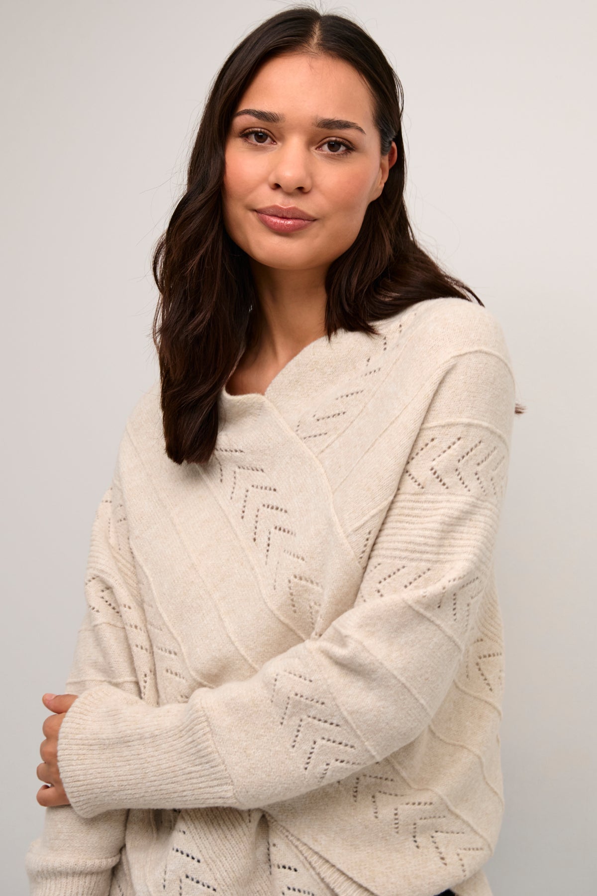 Cream HOLIDAY Knitted Poncho - Oat Melange