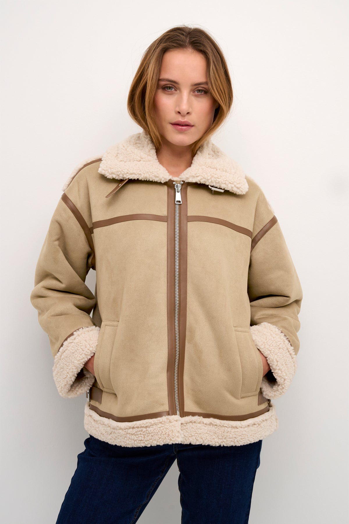 Cream THELMA Aviator Jacket - Beige