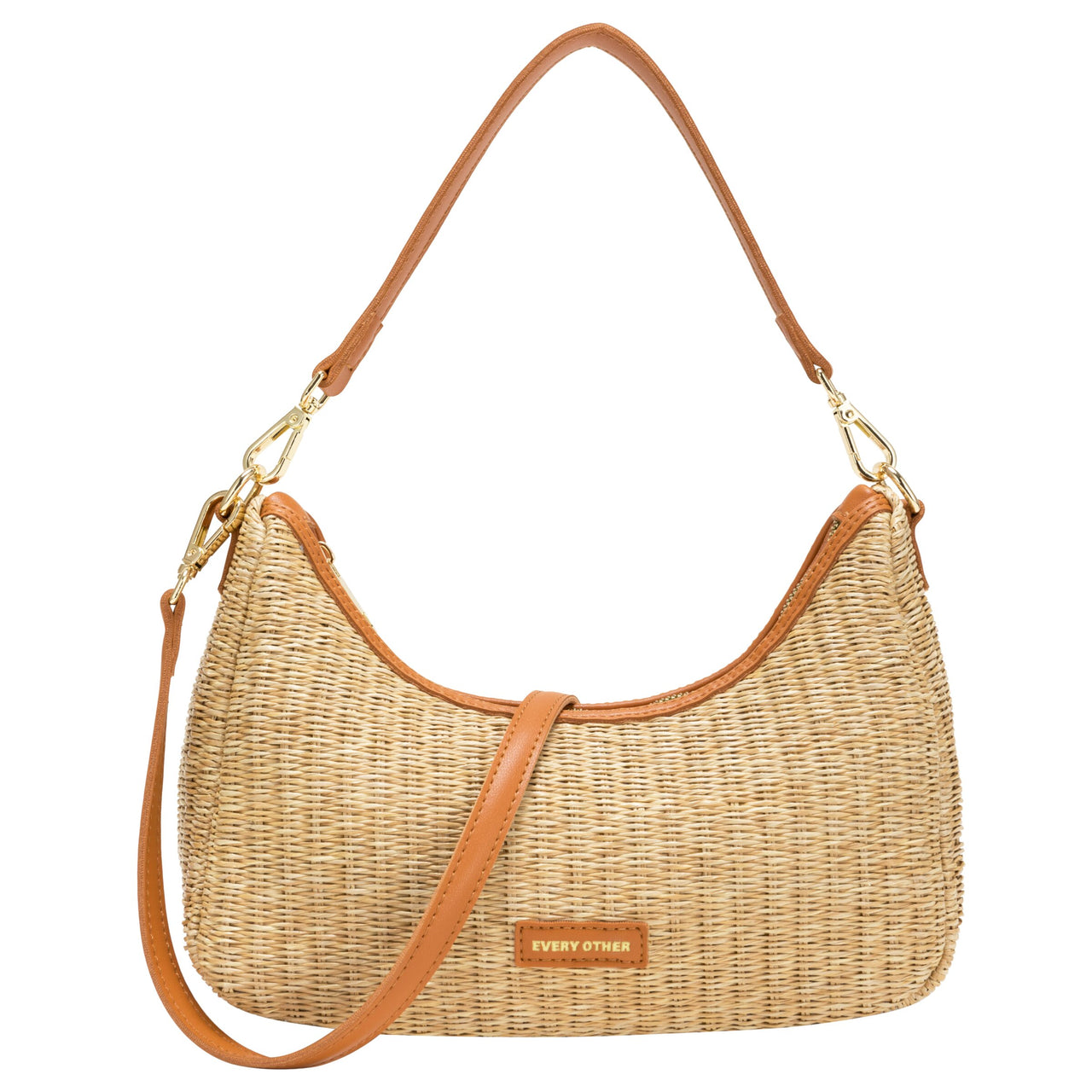 Every Other Tan Straw Top Baguette Bag