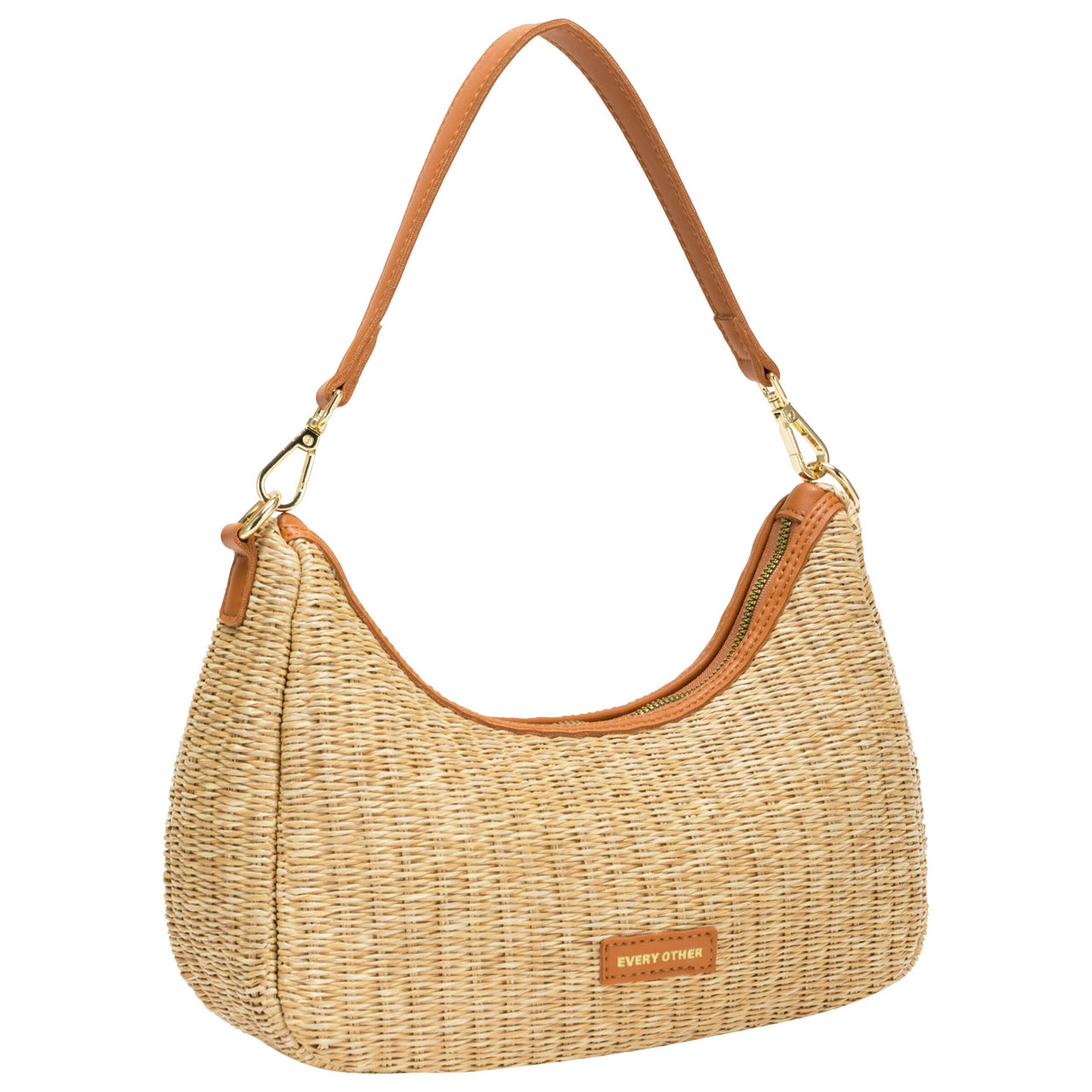 Every Other Tan Straw Top Baguette Bag