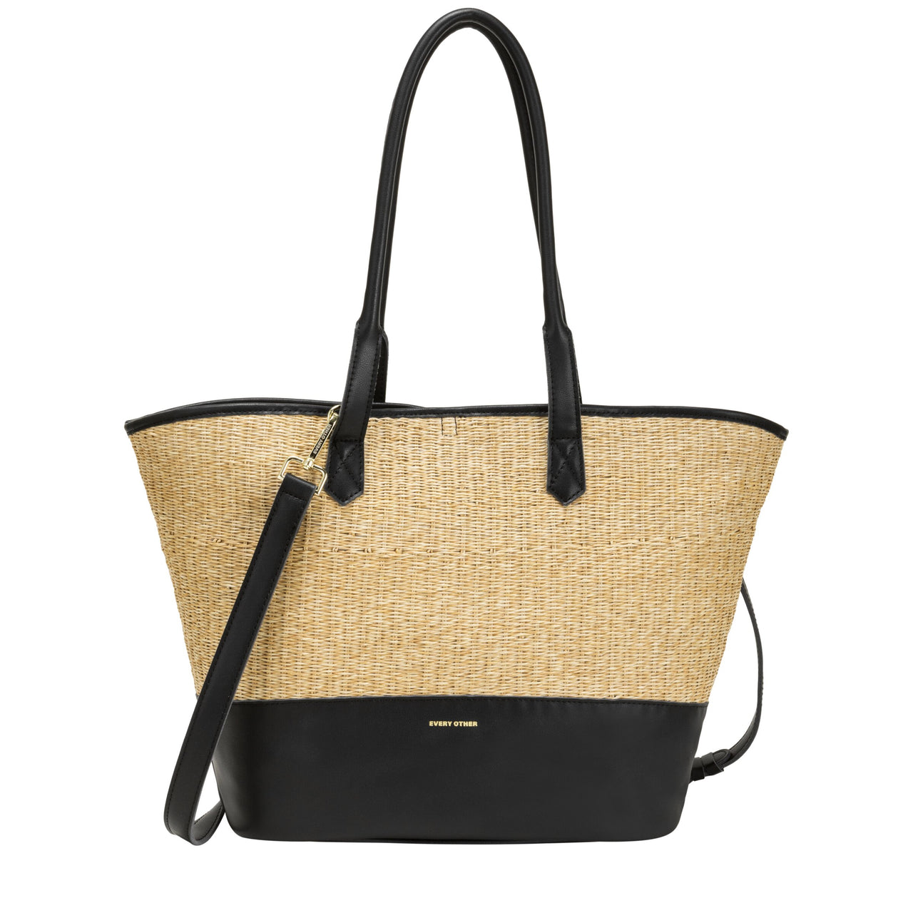 Every Other Black Straw Large Shoulder Bag