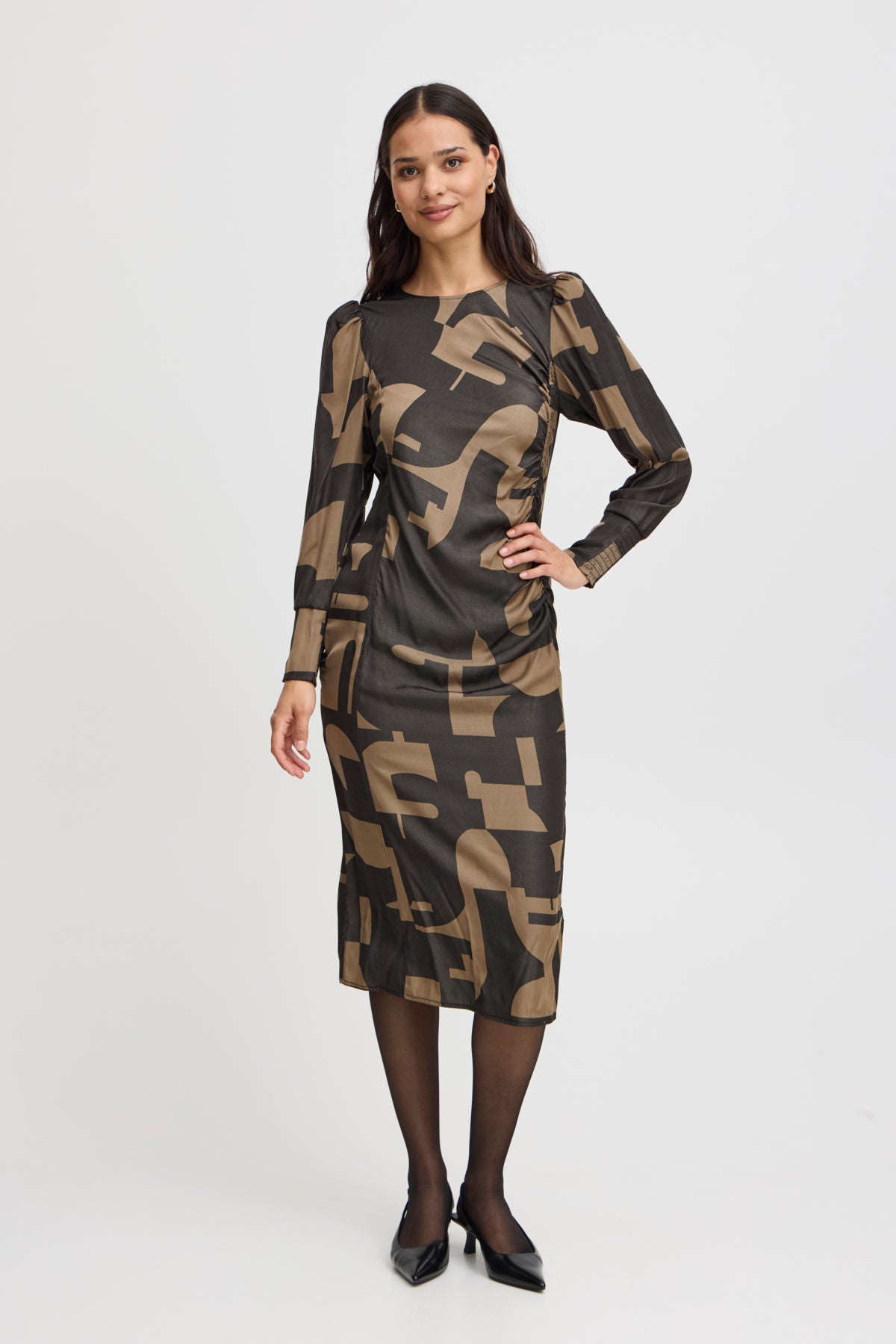 Fransa NATALI Woven Walnut Dress