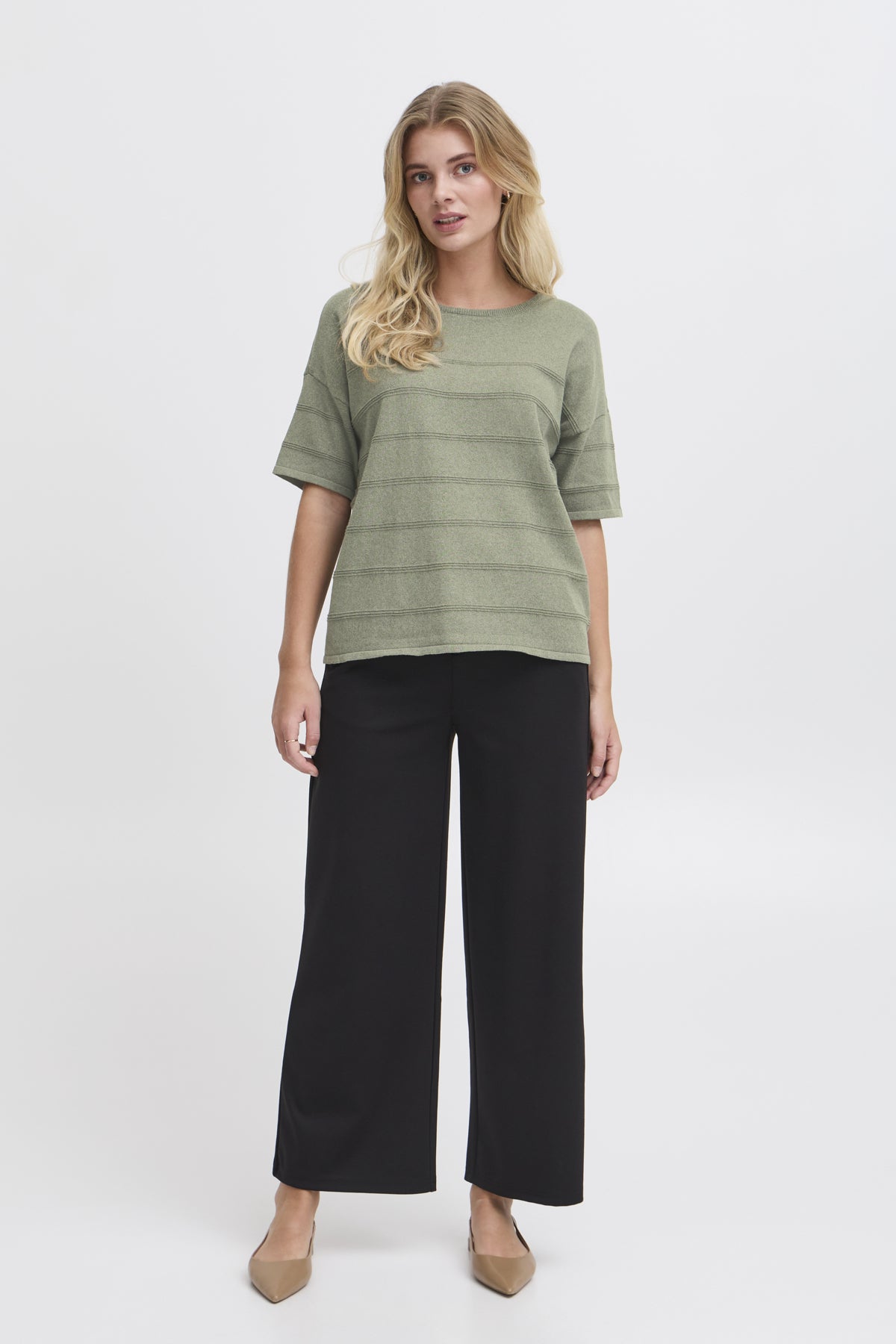 Fransa Sinne Khaki Knitted Top