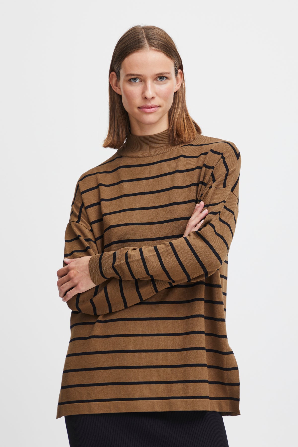 B Young MORLA Loose Turtle Neck Jumper - Military Olive Mix