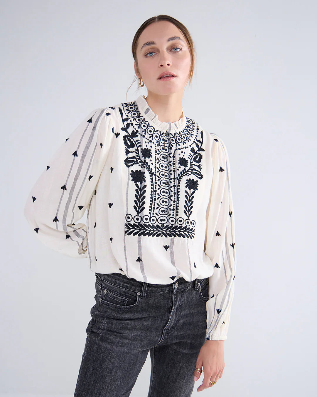 Summum Embroidered Stripe Top