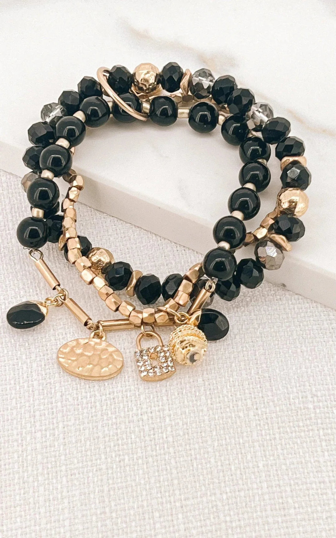 Envy Gold And Black Beaded Charm Bracelet