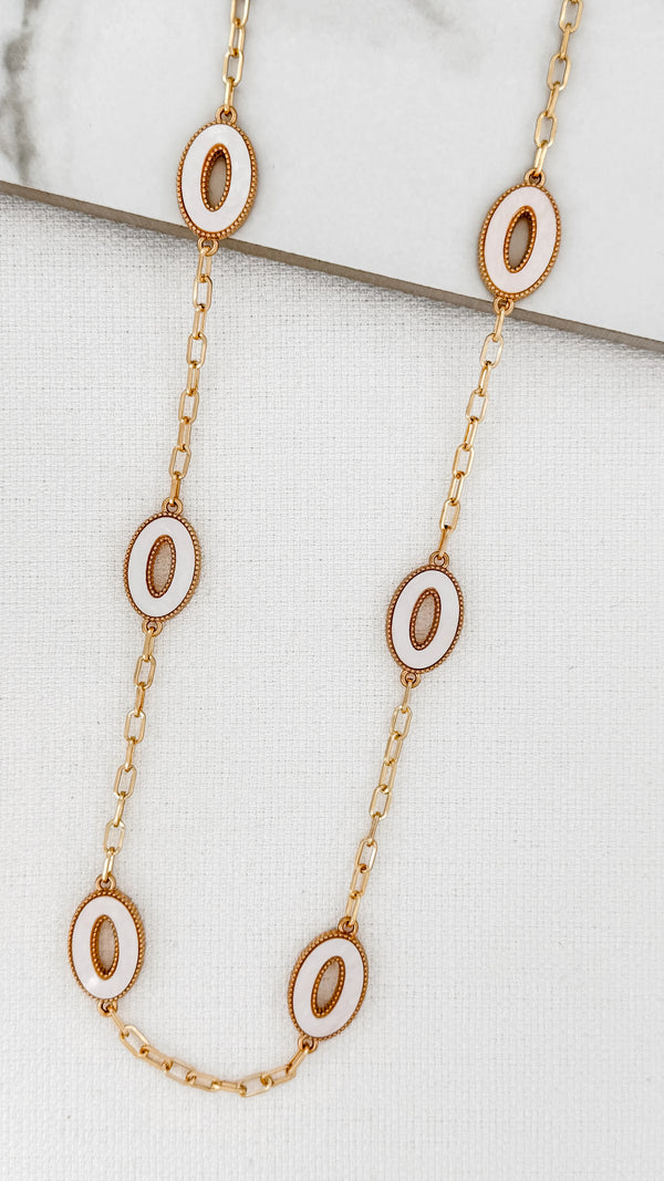 Envy Long Gold necklace With White Ovals