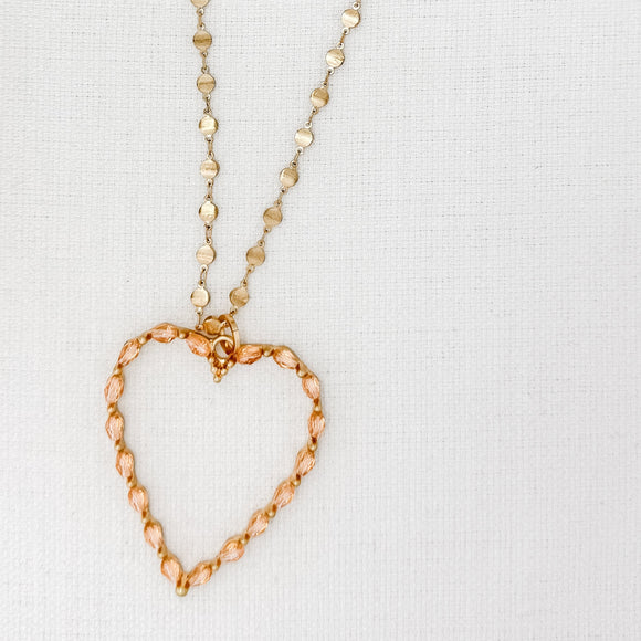 Envy Gold & Pink Long Heart Necklace