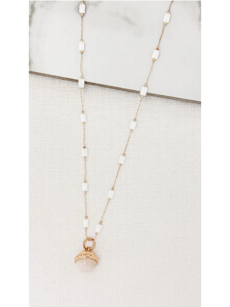 Envy Gold & White Stone Beaded Necklace