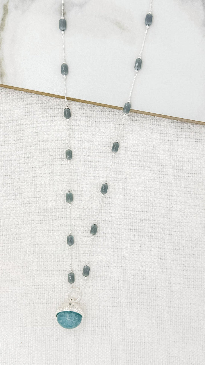 Envy Silver & Grey Stone Beaded Necklace