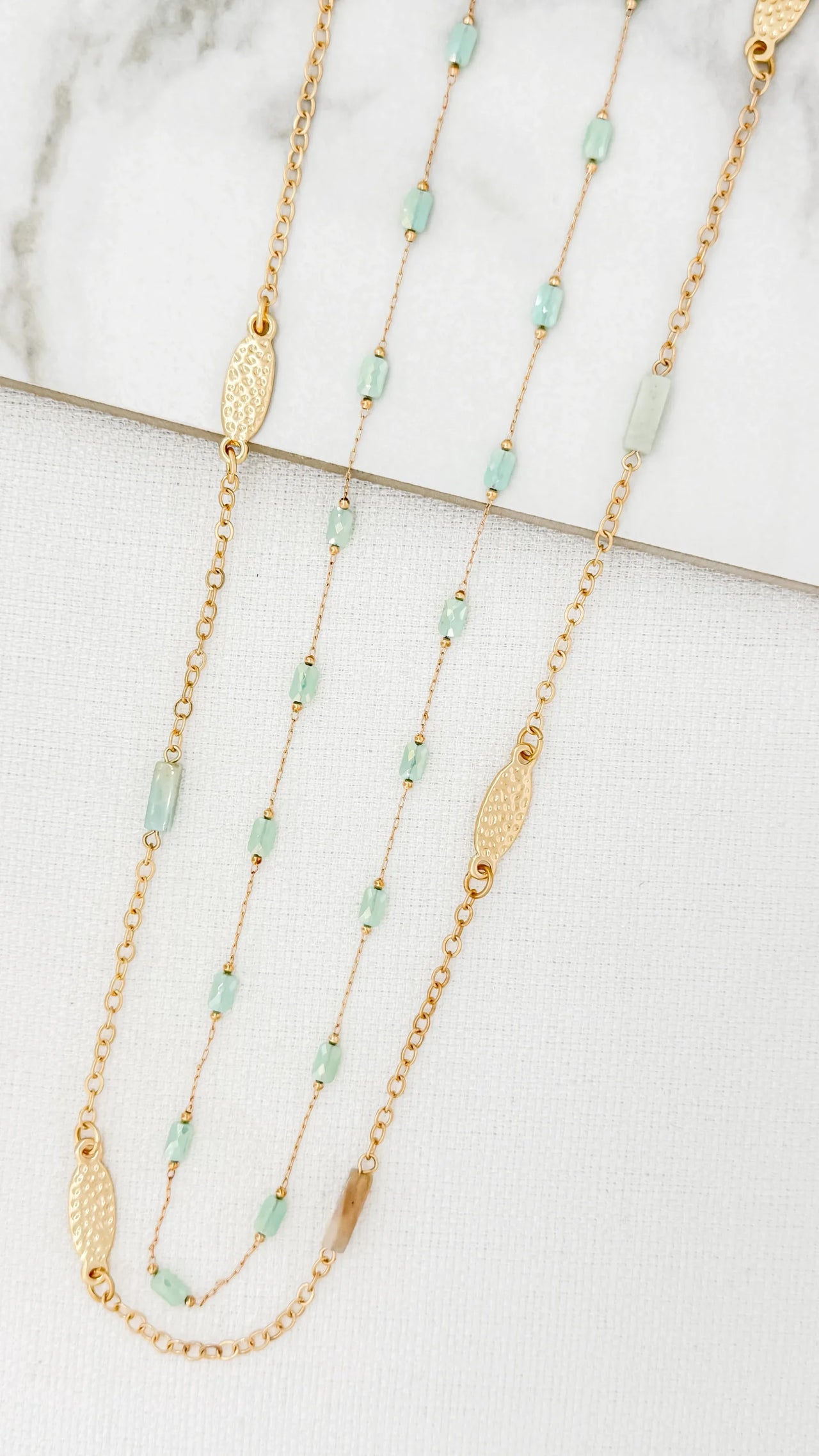 Envy Gold & Aqua Long Beaded Necklace