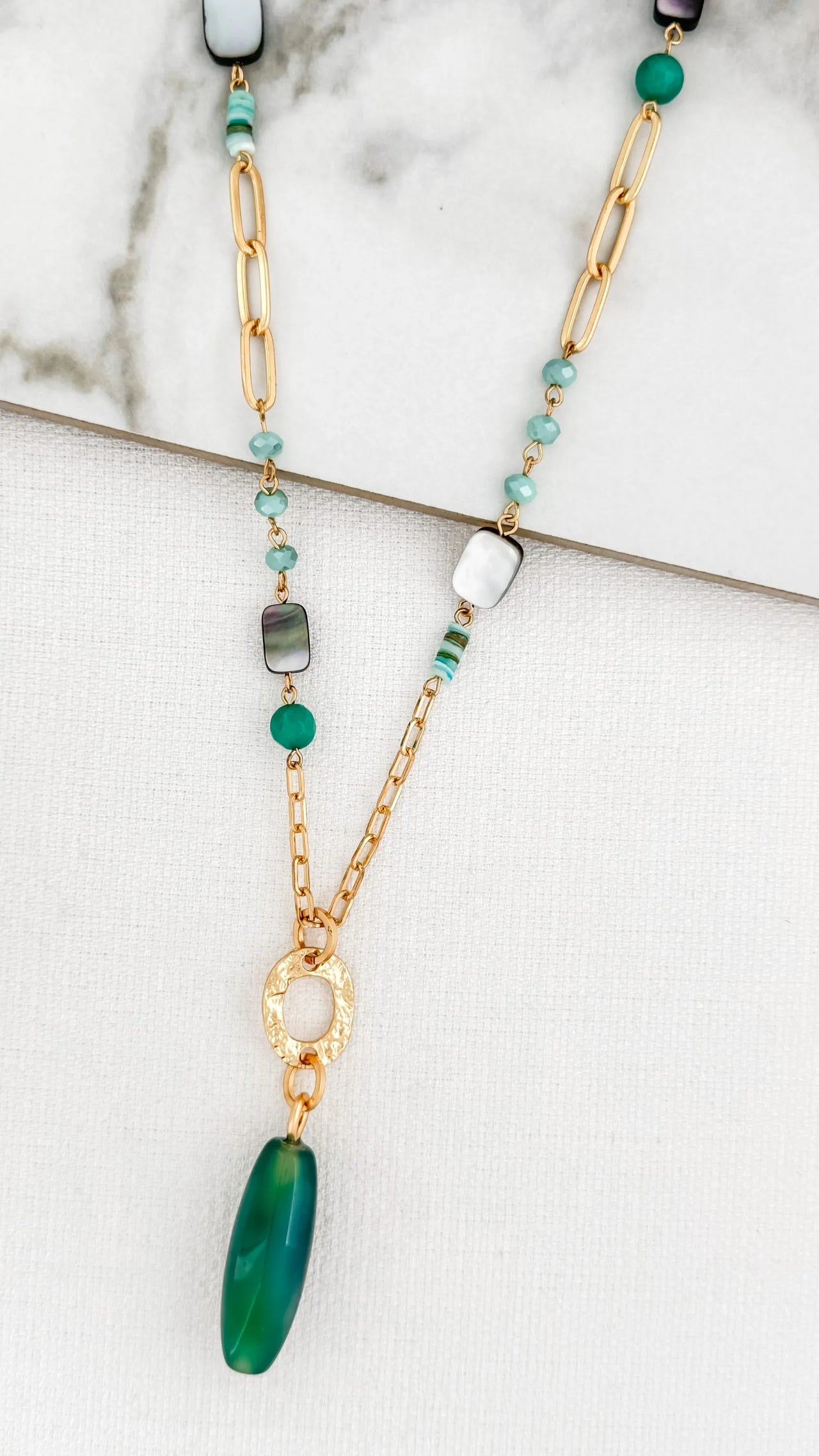 Envy Gold & Green Long Beaded Necklace