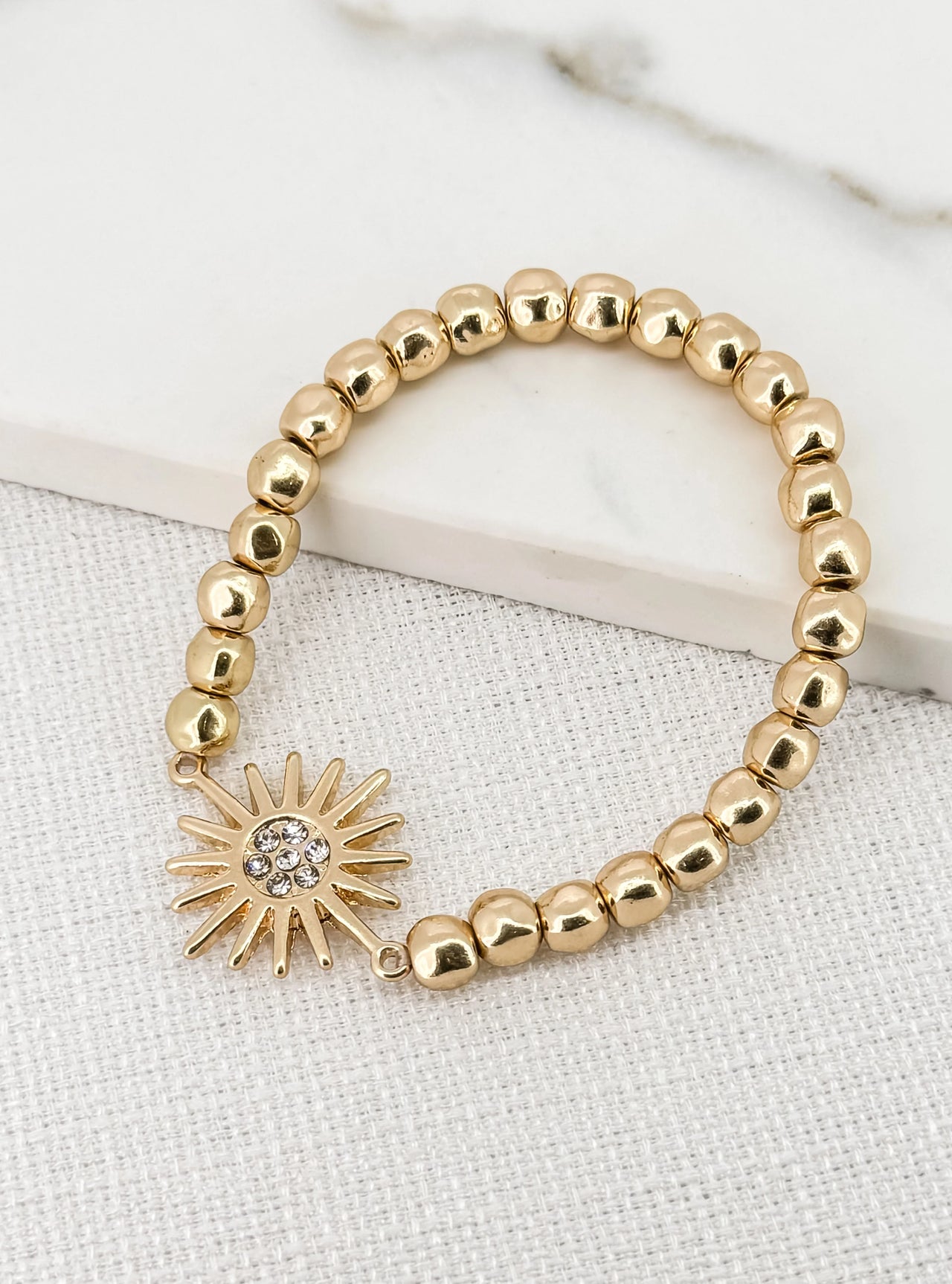 Envy Gold Bead Stretch Bracelet With Sunburst