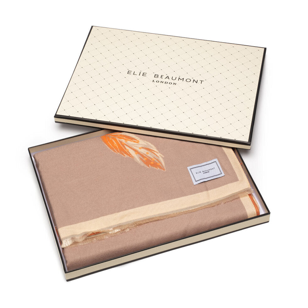 ELIE BEAUMONT Winter scarf- peach and sand feather