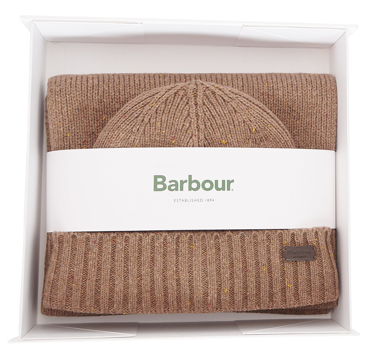 Barbour CARLTON Fleck Beanie & Scarf Gift Set - Sandstone