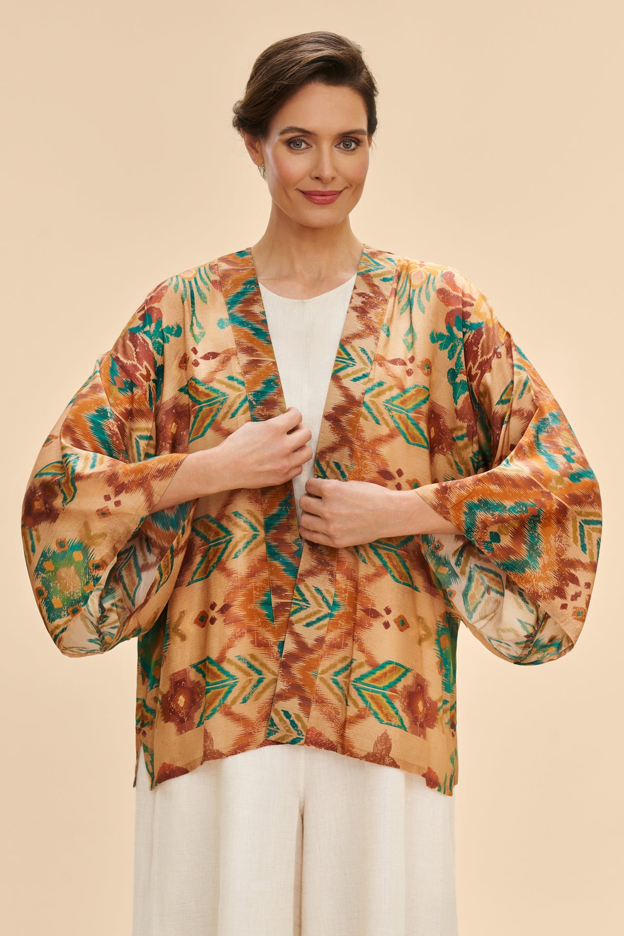 Powder Kimono Jacket - Warm Cream Ikat