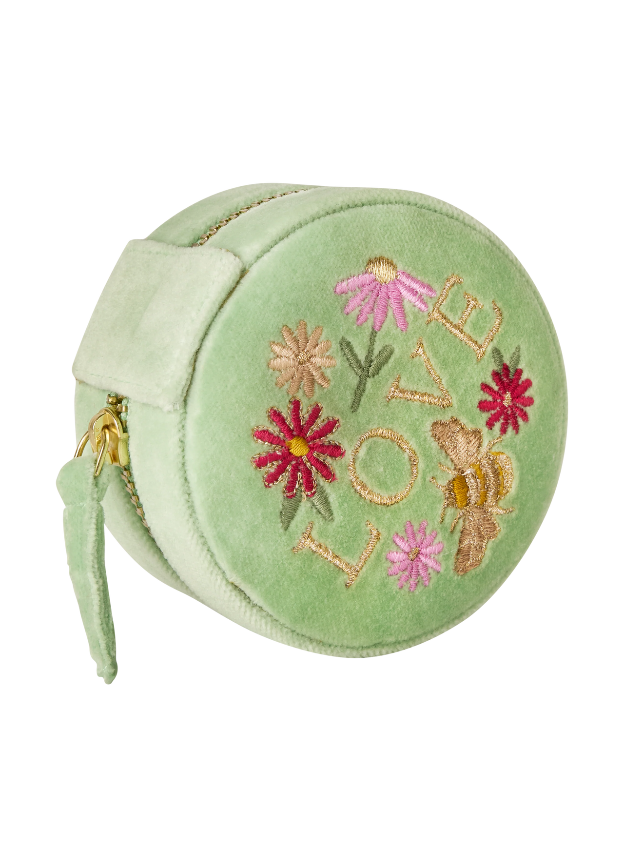 Powder Round Velvet Jewellery Box - Love In A Meadow Mint