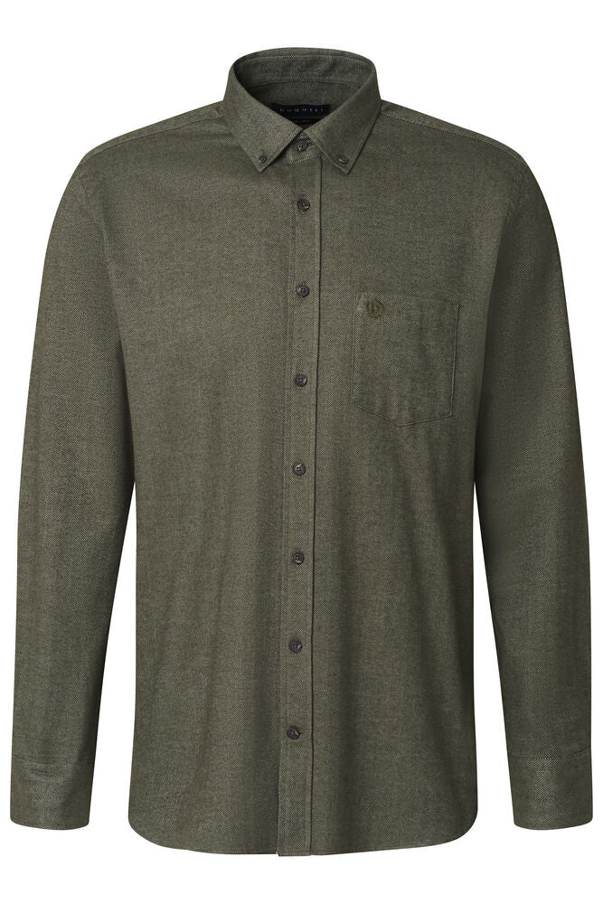 Bugatti Herringbone Casual Shirt - Olive