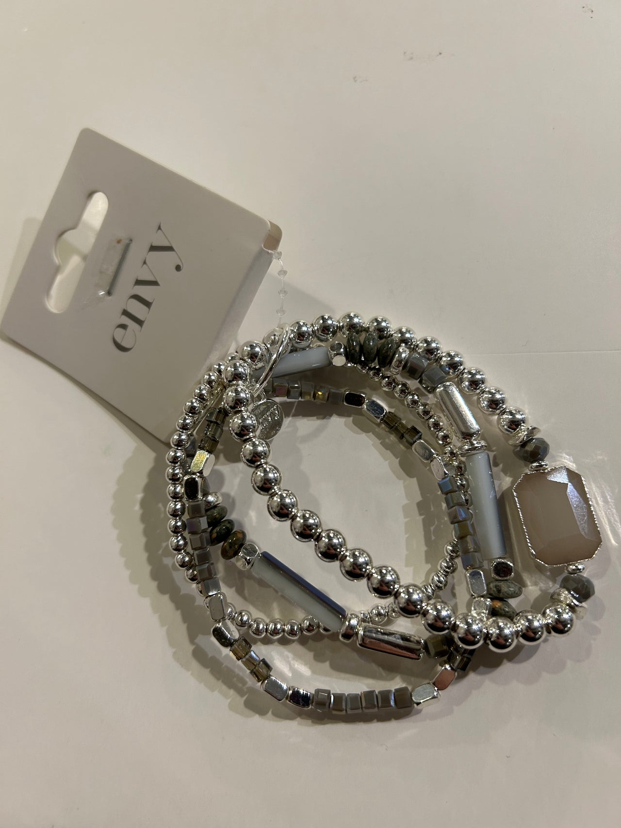 Envy Silver Beaded and Grey Stone Bracelet