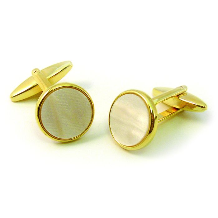 Sophos Gilt Round White Circular Cufflinks