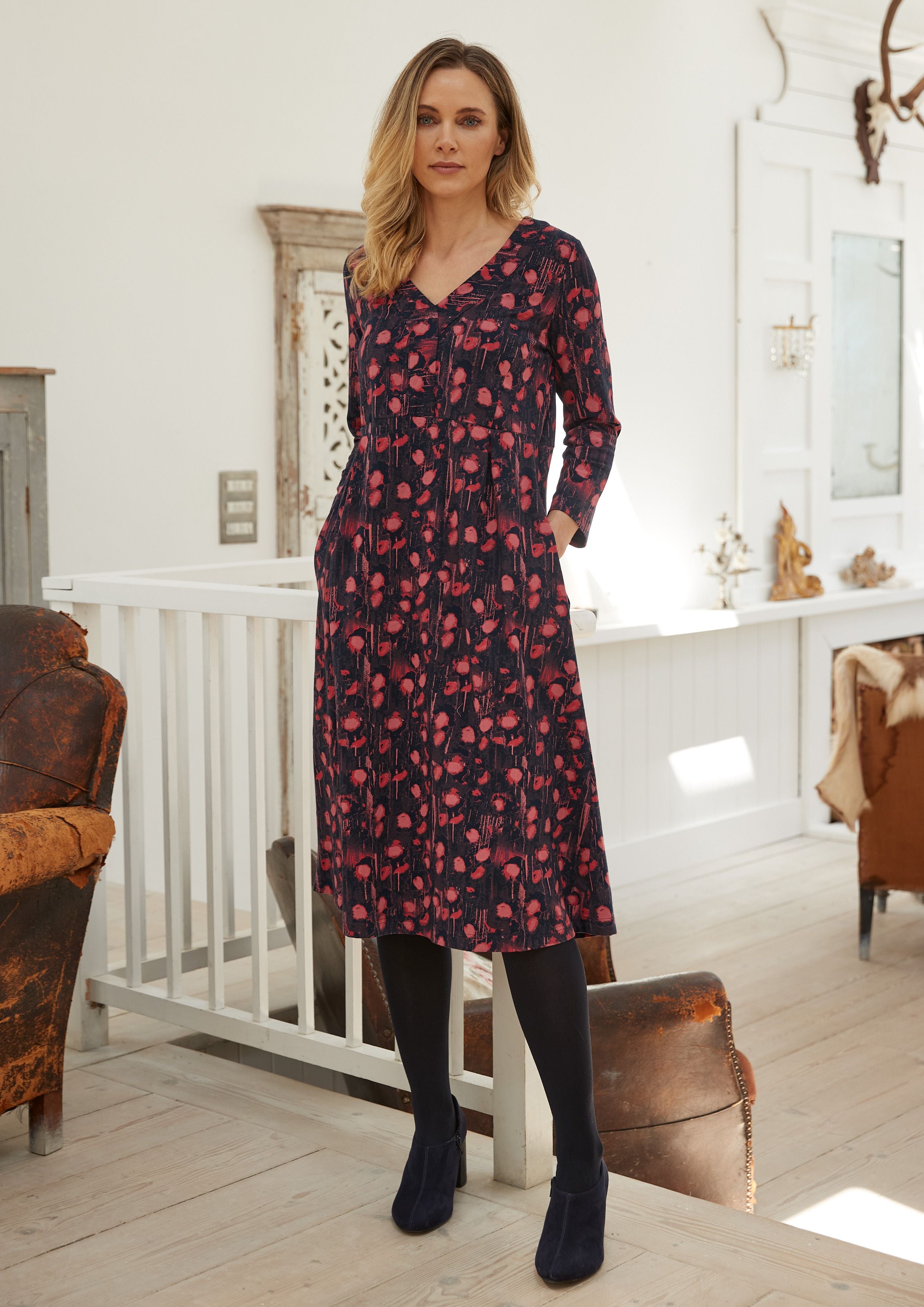 Adini Alina Winter Rain Navy/Rosewood Dress/Bodenhams