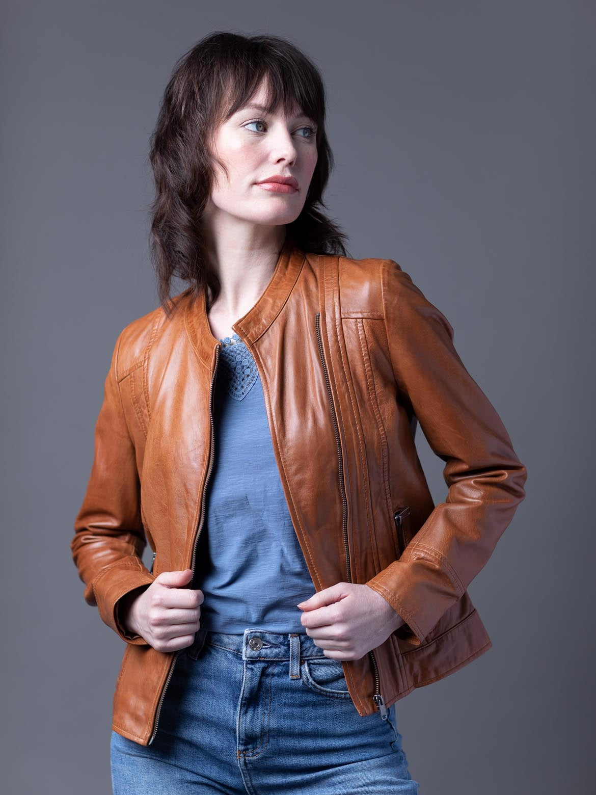 Ladies tan hot sale leather jacket